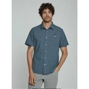 7 Diamonds Short Sleeve Button Up Shirt Blue Geometric Stretch M GORPCORE